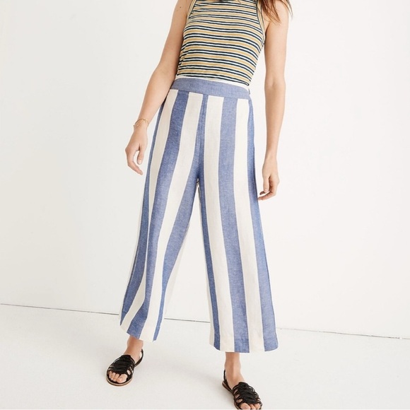 Madewell Huston Pull-On Crop Linen Pants in Stripe - Size Large - Picture 1 of 12